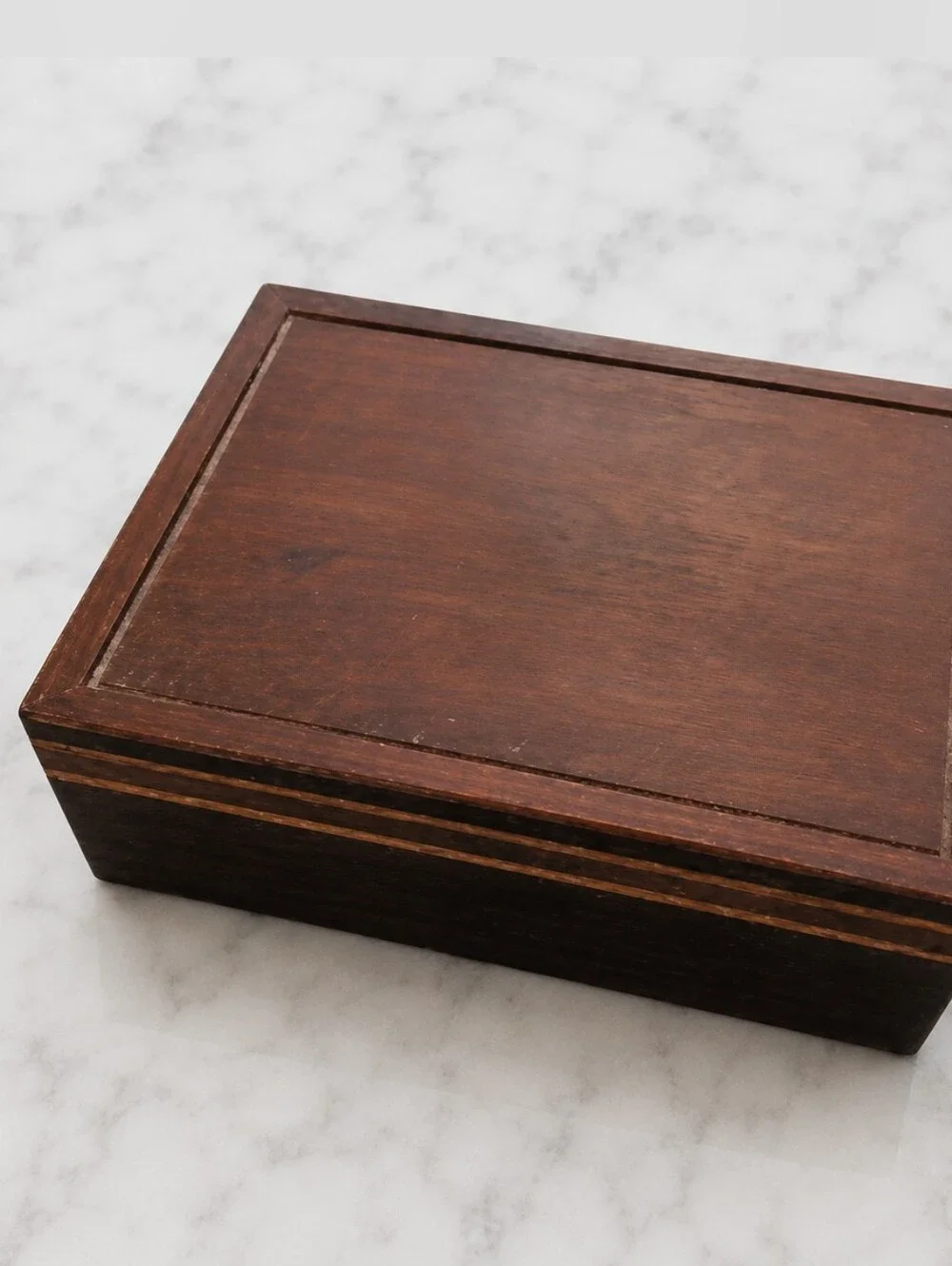 Vintage Wooden Trinket Jewelry Box Felt Lined Brass Hinges Cottage Decor